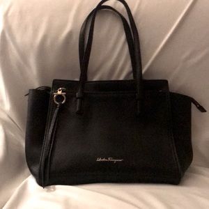 Salvatore Ferragamo black Pebbled Leather medium Amy Tote